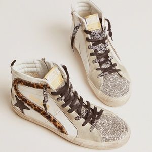 Golden Goose Slides Leopard Print and Glitter